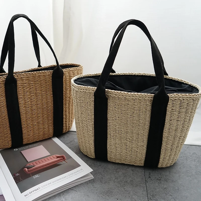 Sac à main tissé pour femme marron ou beige
