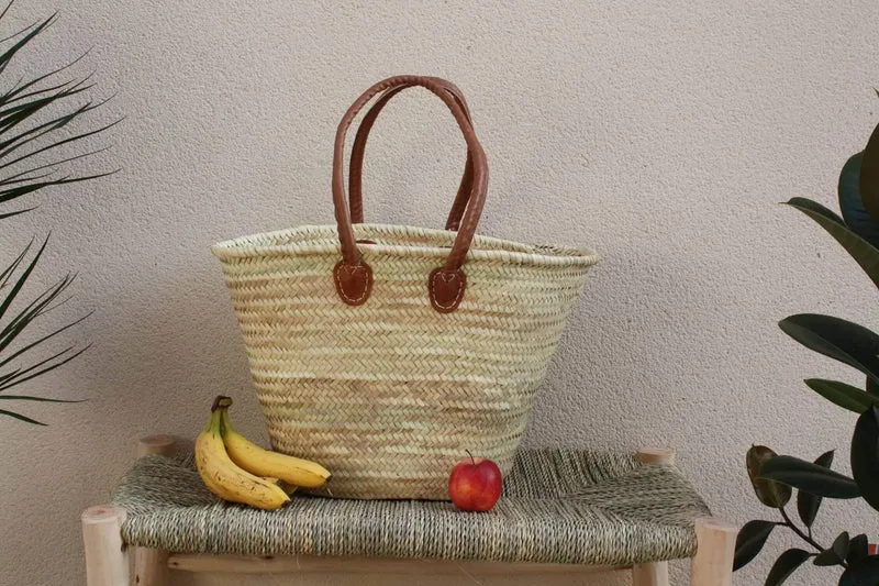 Superbe Sac Anses Longues Rondes Simili Camel - Cabas Couffin paille marchés course plage