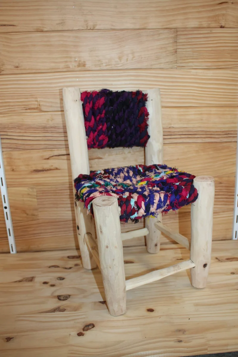 Chaise Enfant - En Bois Citronnier & Tissu recyclé - Artisanal Marocain berbère - FAIT MAIN -