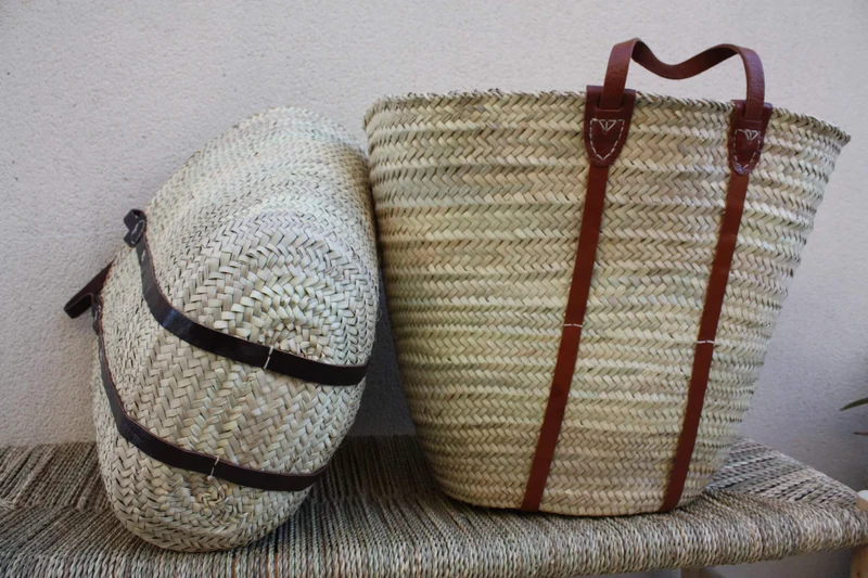 GRAND Panier IMMENSE XXL pour courses marchés plage - Sac Cabas osier paille marocain rotin palmier