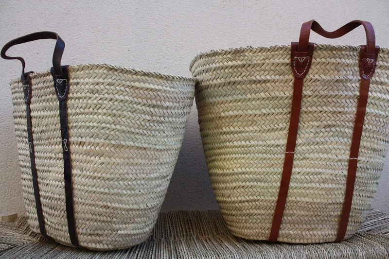GRAND Panier IMMENSE XXL pour courses marchés plage - Sac Cabas osier paille marocain rotin palmier