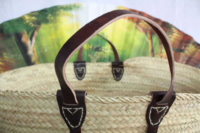 GRAND Panier IMMENSE XXL pour courses marchés plage - Sac Cabas osier paille marocain rotin palmier