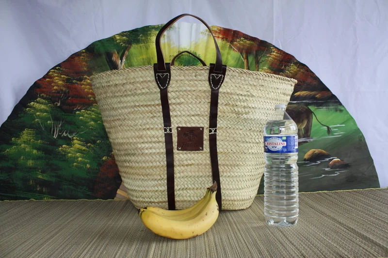GRAND Panier IMMENSE XXL pour courses marchés plage - Sac Cabas osier paille marocain rotin palmier