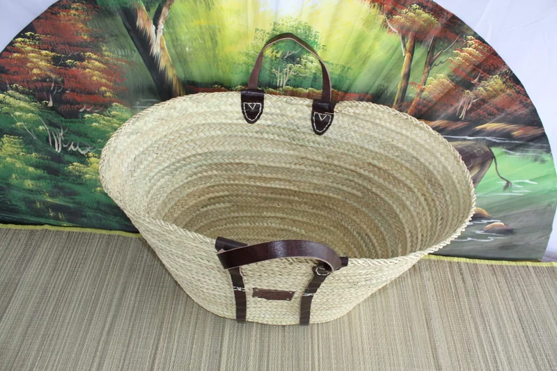 GRAND Panier IMMENSE XXL pour courses marchés plage - Sac Cabas osier paille marocain rotin palmier
