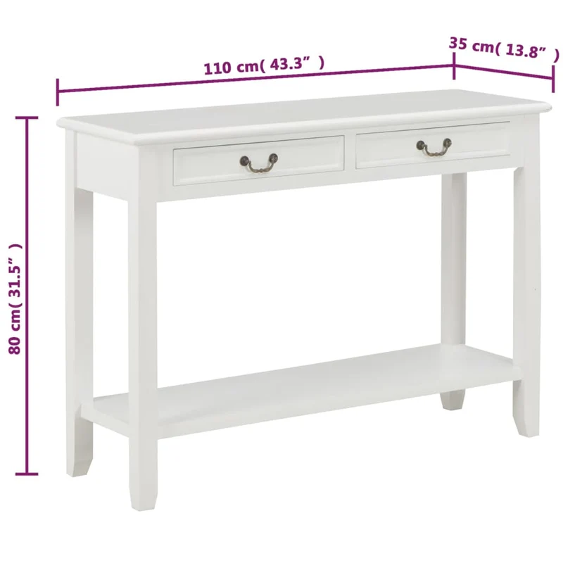 Table console meuble d'entrée avec tiroirs 110 x 35 x 80 cm MDF blanc DEC031688