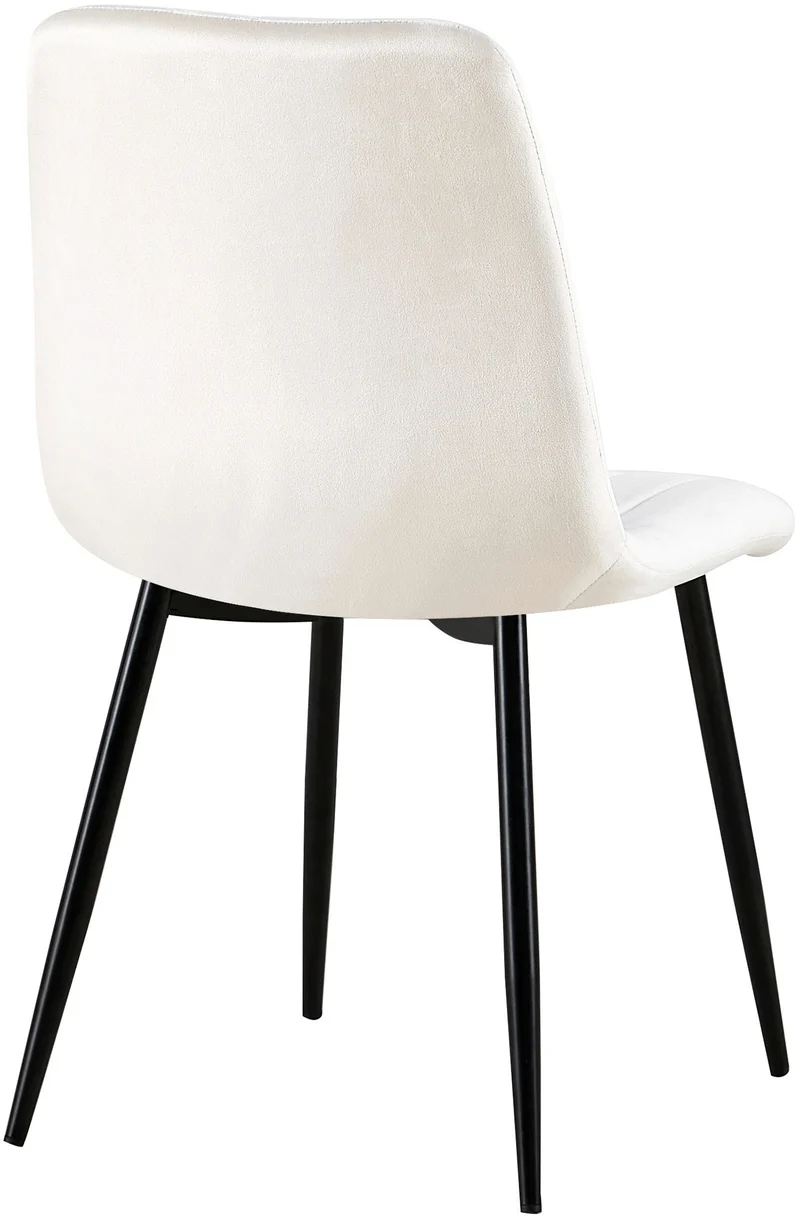 Lot de 4 chaises de salle à manger coutures décoratives verticales en tissu velours blanc crème et pieds métal noir 10_0001869