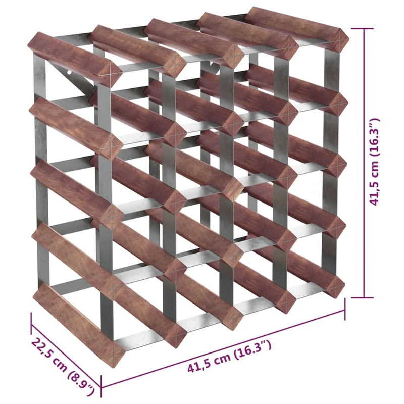 Casier range bouteilles étagère de rangement vin pour 20 bouteilles en bois pin marron et acier DEC024303