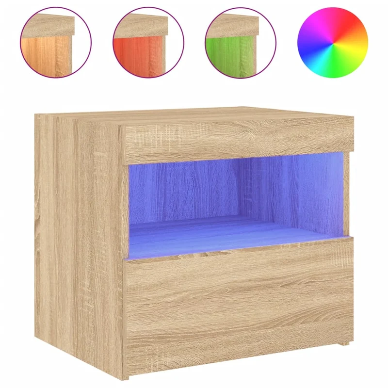 Lot de 2 tables de chevet et lumières LED avec tiroir 50 x 40 x 45 cm bois d'ingénierie couleur chêne DEC035969