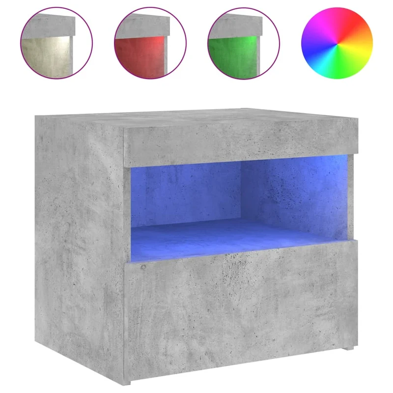Lot de 2 tables de chevet avec lumières LED avec tiroir 50 x 40 x 45 cm bois d'ingénierie gris DEC035937