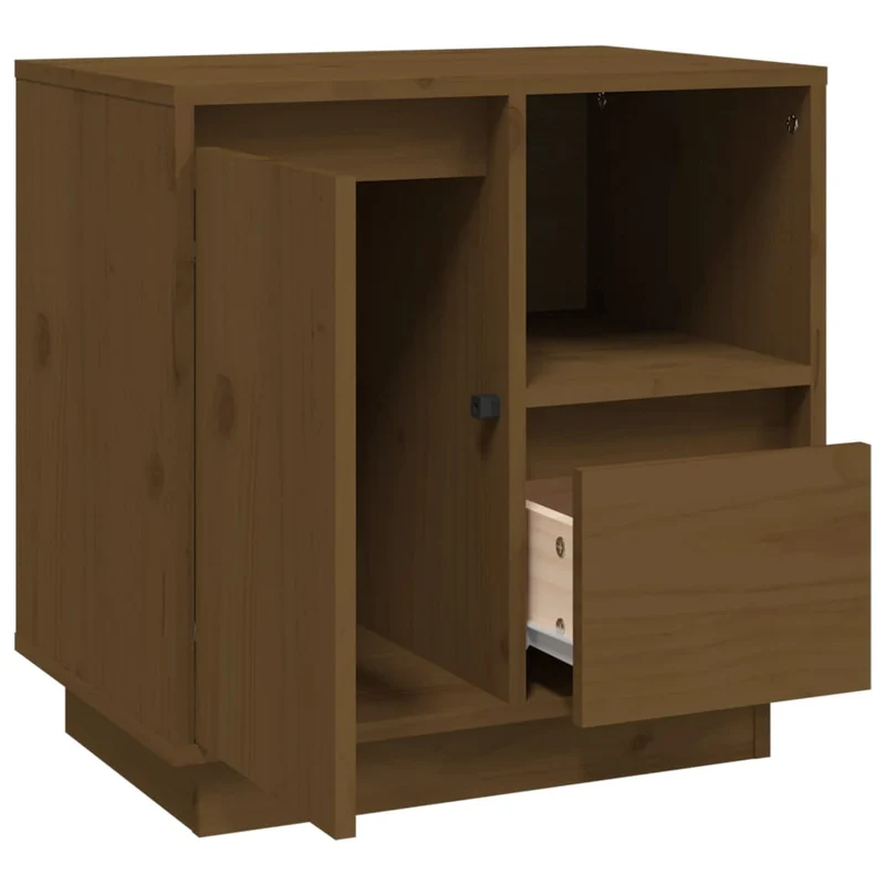 Lot de 2 tables de chevet avec tiroir et compartiment de rangement 50 x 34 x 50cm bois de pin couleur marron miel DEC035925