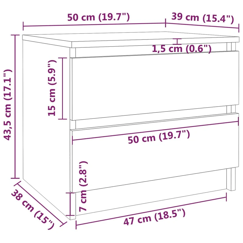 Lot de 2 tables de chevet avec deux tiroirs 50 x 39 x 43,5cm bois d'ingénierie marron DEC035820