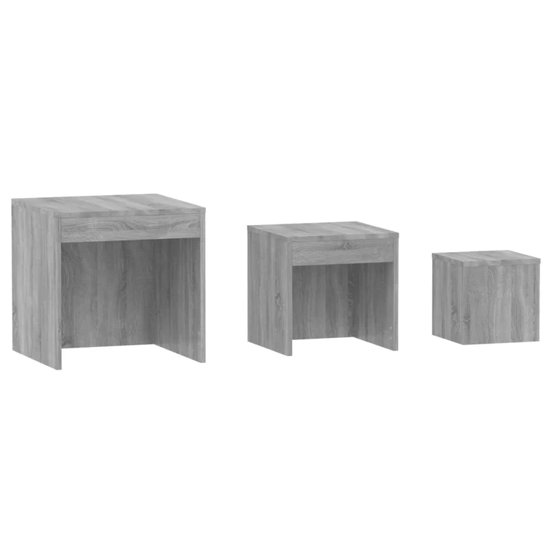 Lot de 3 tables d'appoint gigognes en bois d'ingénierie gris DEC032739