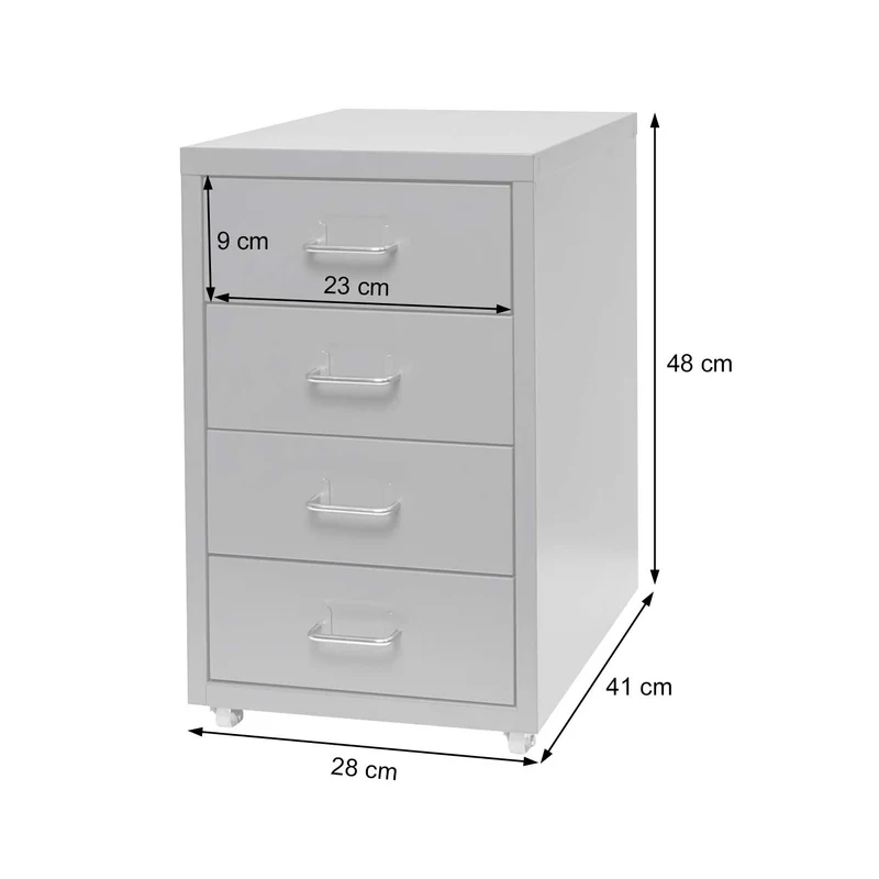 Caisson à tiroirs armoire de bureau 48x28x41 cm 4 tiroirsen acier blanc 04_0008261