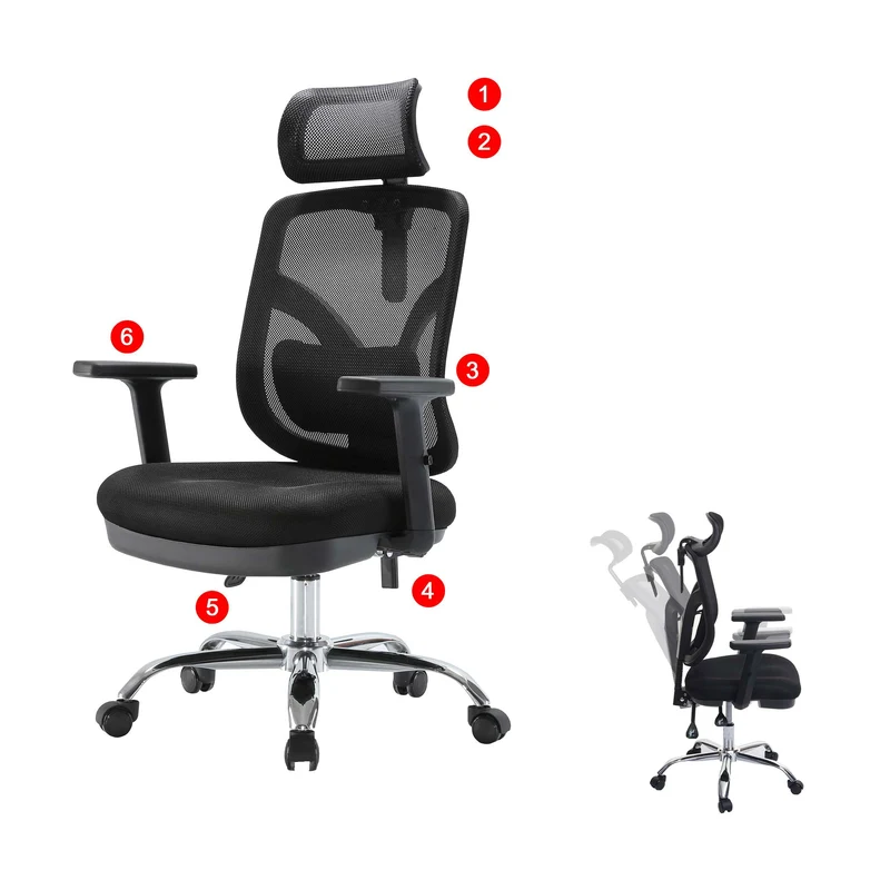 Fauteuil de bureau avec support lombaire et accoudoirs réglables en maille noir 04_0006223