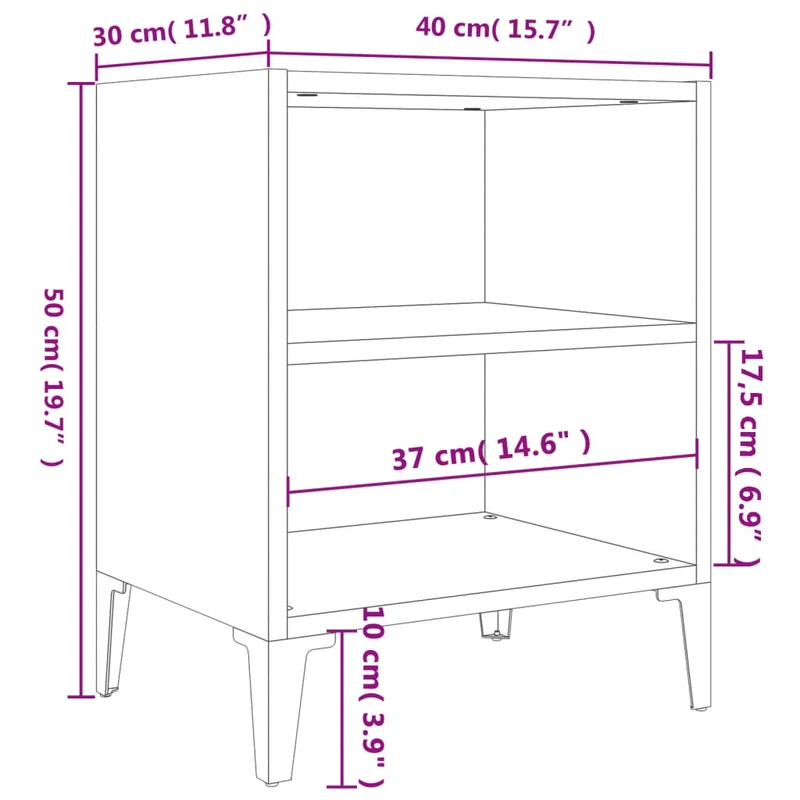 Lot de 2 tables de chevet avec compartiment étagères 40 x 30 x 50cm bois d'ingénierie blanc et métal DEC036189