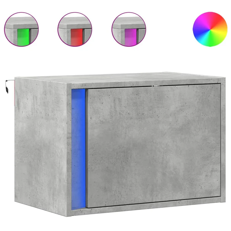 Lot de 2 tables de chevet murales avec lumières LED et compartiment avec porte en bois d'ingénierie gris DEC036157