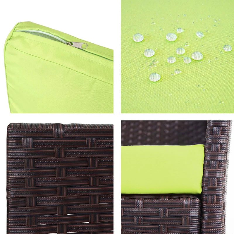 Banc de jardin 3 places 154 cm en polyrotin marron coussins vert 04_0001106