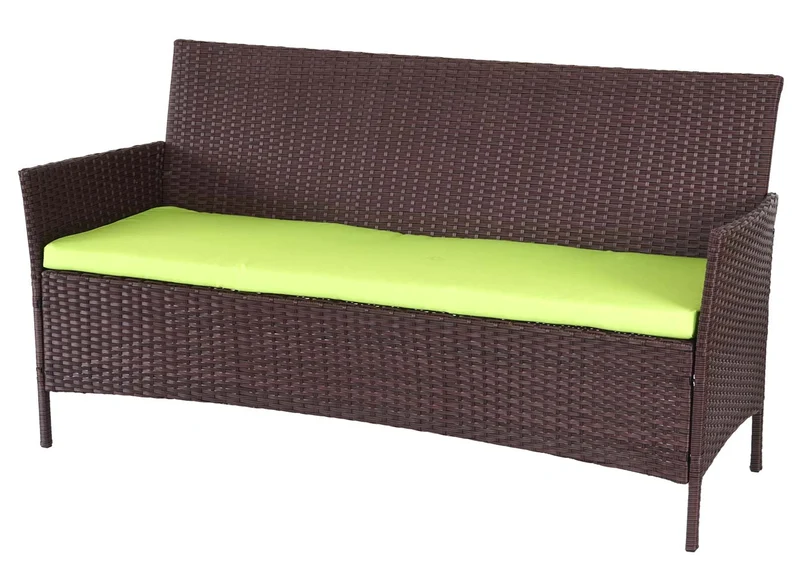 Banc de jardin 3 places 154 cm en polyrotin marron coussins vert 04_0001106