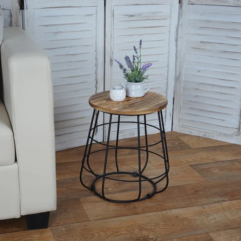 Table d'appoint table de chevet tabouret en bois design industriel Ø35cm MDJ04119