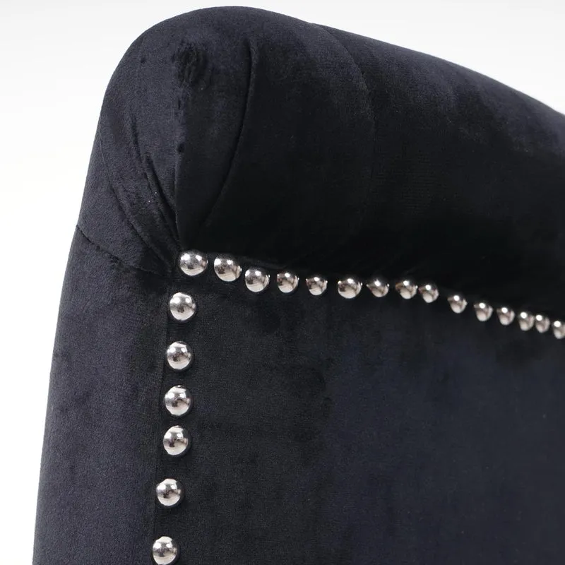 Lot de 6 chaises à manger en velours noir avec décoration bouton cristal pieds bois clairs 04_0000797