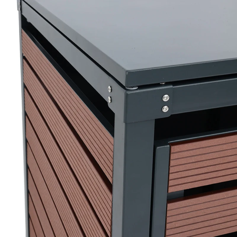 Abris pour poubelles verrouillable avec deux compartiments 119 x 140 x 102 cm wpc métal aspect bois de noyer 04_0007015