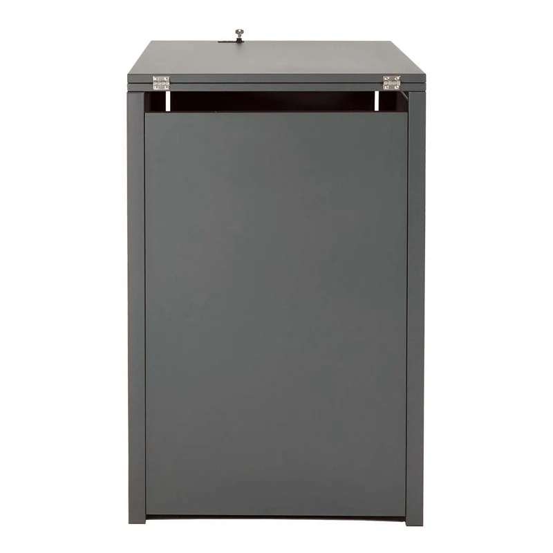 Abris poubelle vérouillable pour une poubelle ou deux poubelles métal anthracite aspect bois de cerisier marron foncé 04_0007003