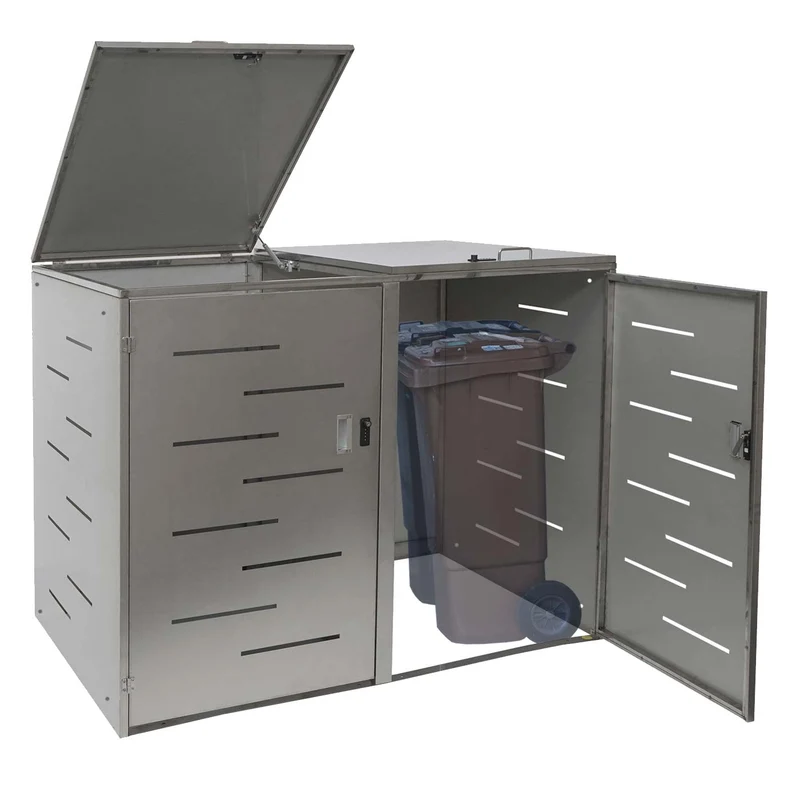Abris poubelles verrouillable avec deux compartiments 116 x 141 x 98 cm acier inoxydable 04_0007006