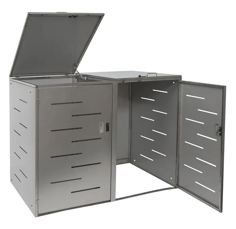 Abris poubelles verrouillable avec deux compartiments 116 x 141 x 98 cm acier inoxydable 04_0007006