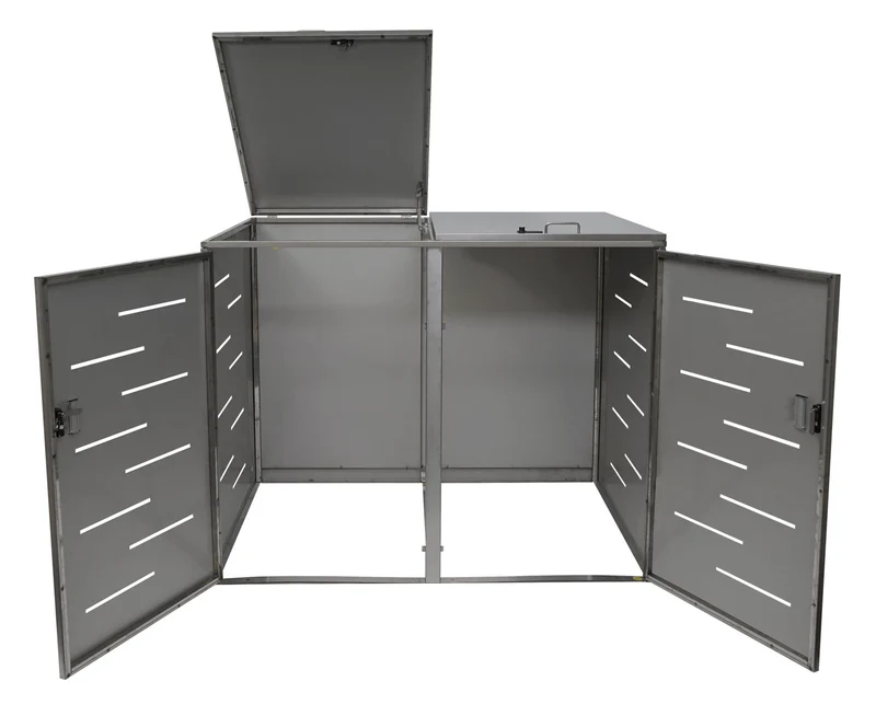 Abris poubelles verrouillable avec deux compartiments 116 x 141 x 98 cm acier inoxydable 04_0007006