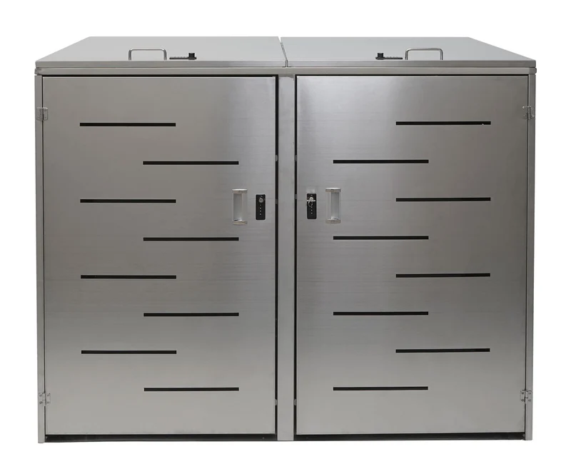 Abris poubelles verrouillable avec deux compartiments 116 x 141 x 98 cm acier inoxydable 04_0007006