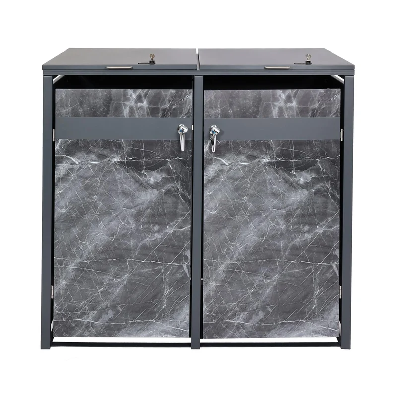 Abris poubelles vérouillable en deux compartiments métal aspect marbre anthracite foncé 04_0006997