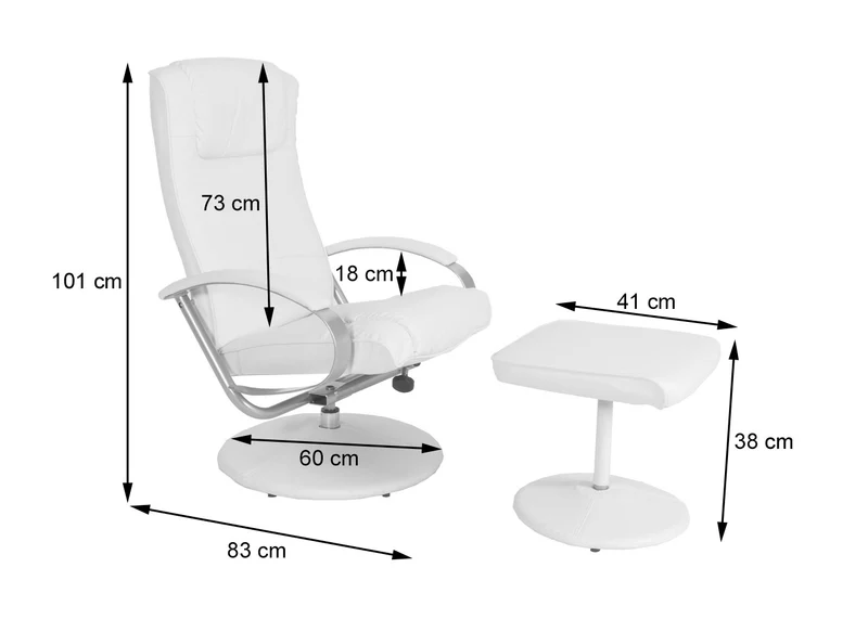Fauteuil tv relaxation avec repose-pieds en PVC blanc crème 04_0006894