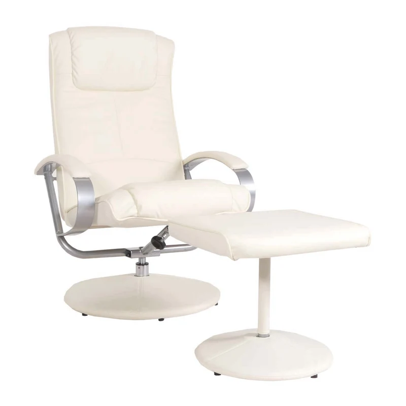 Fauteuil tv relaxation avec repose-pieds en PVC blanc crème 04_0006894