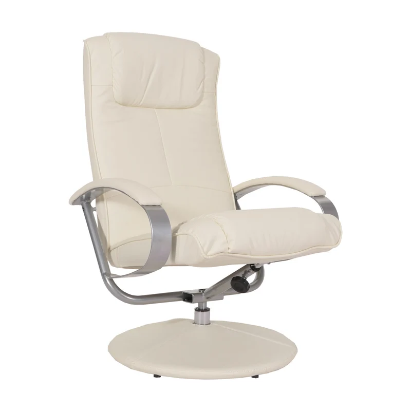 Fauteuil tv relaxation avec repose-pieds en PVC blanc crème 04_0006894