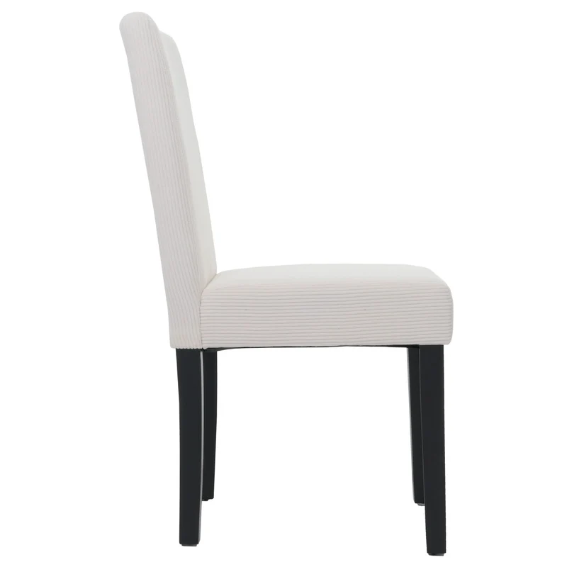Lot de 2 chaises de salle à manger dossier haut en tissu velours côtelé crème pieds en bois foncés 04_0007326