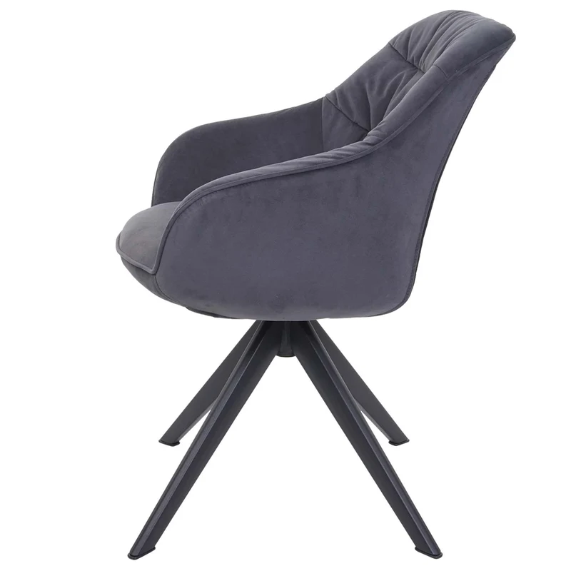 Lot de 6 chaises de salle à manger rembourrées avec accoudoirs pivotantes métal et tissu gris 04_0007718