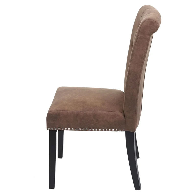 Lot de 6 chaises de salle à manger design chesterfield avec rivets métalliques décoratifs tissu marron foncé 04_0007621