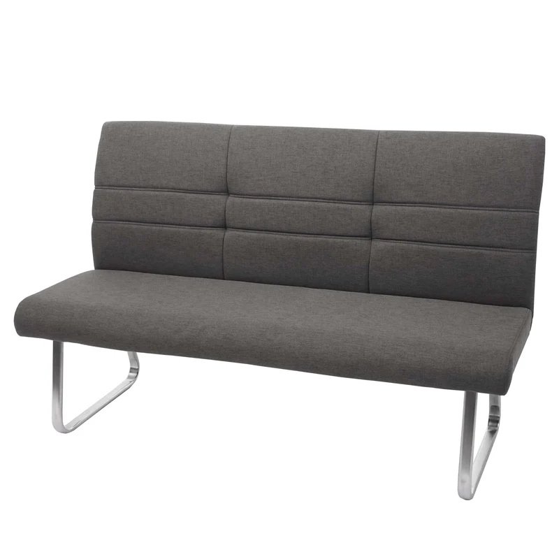 Lot de 4 chaises de salle à manger + banc 180 cm en tissu gris-marron et acier inoxydable 04_0007589