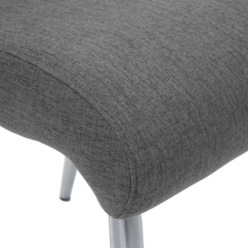Lot de 4 chaises de salle à manger + banc 180 cm en tissu gris-marron et acier inoxydable 04_0007589