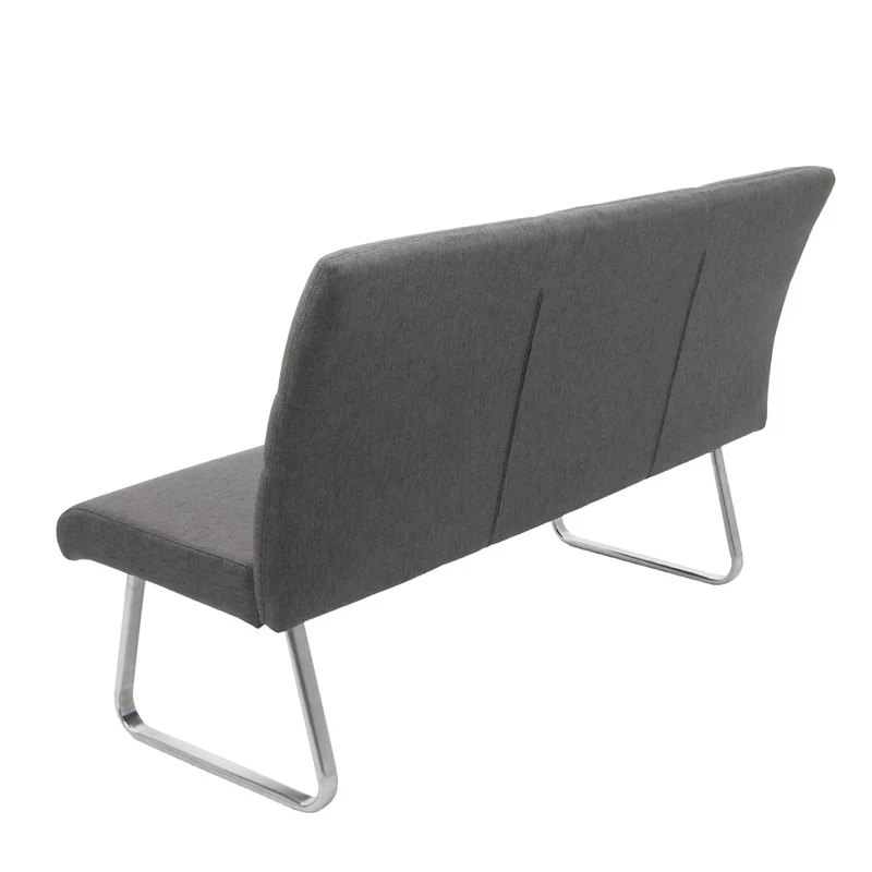 Lot de 4 chaises de salle à manger + banc 160 cm en tissu gris-marron et acier inoxydable 04_0007588