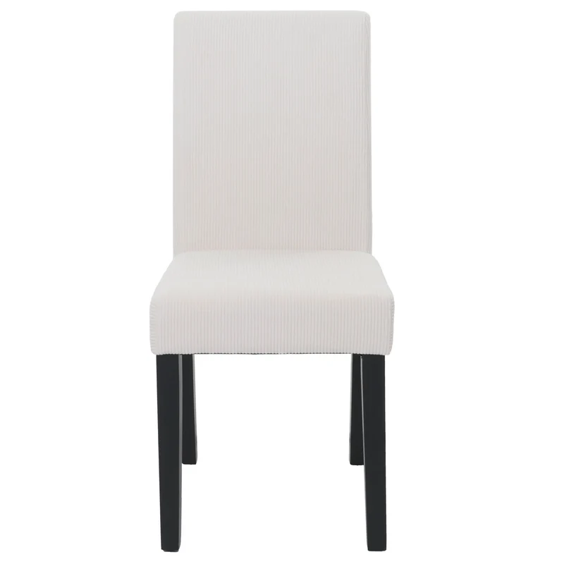 Lot de 4 chaises de salle à manger dossier haut en tissu velours côtelé crème pieds foncés 04_0007520