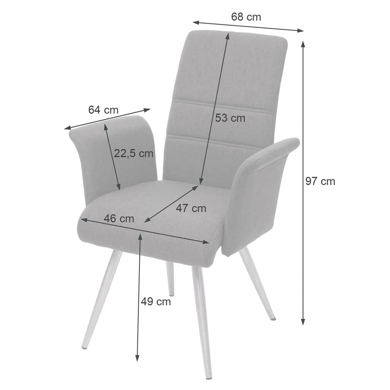 Lot de 2 chaises de salle à manger avec accoudoirs + banc 180 cm en tissu gris-marron acier inoxydable 04_0007486