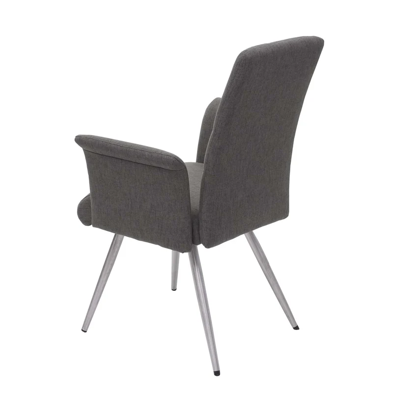 Lot de 2 chaises de salle à manger avec accoudoirs + banc 180 cm en tissu gris-marron acier inoxydable 04_0007487