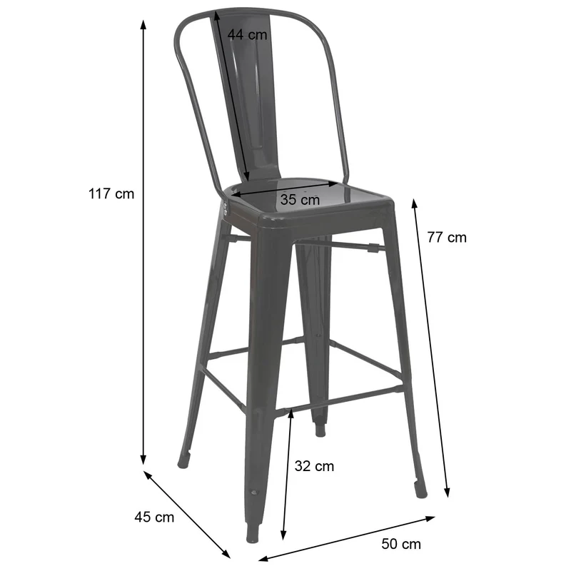 Lot de 2 tabourets de bar avec dossier et repose-pieds en métal gris design industriel 04_0007452