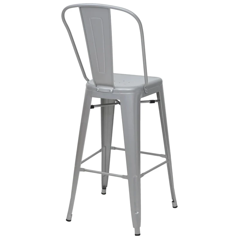 Lot de 2 tabourets de bar avec dossier et repose-pieds en métal gris design industriel 04_0007452