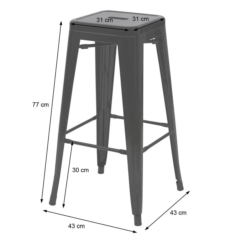 Lot de 2 tabourets de bar chaises de comptoir en métal rouge design industriel empilable 04_0007451