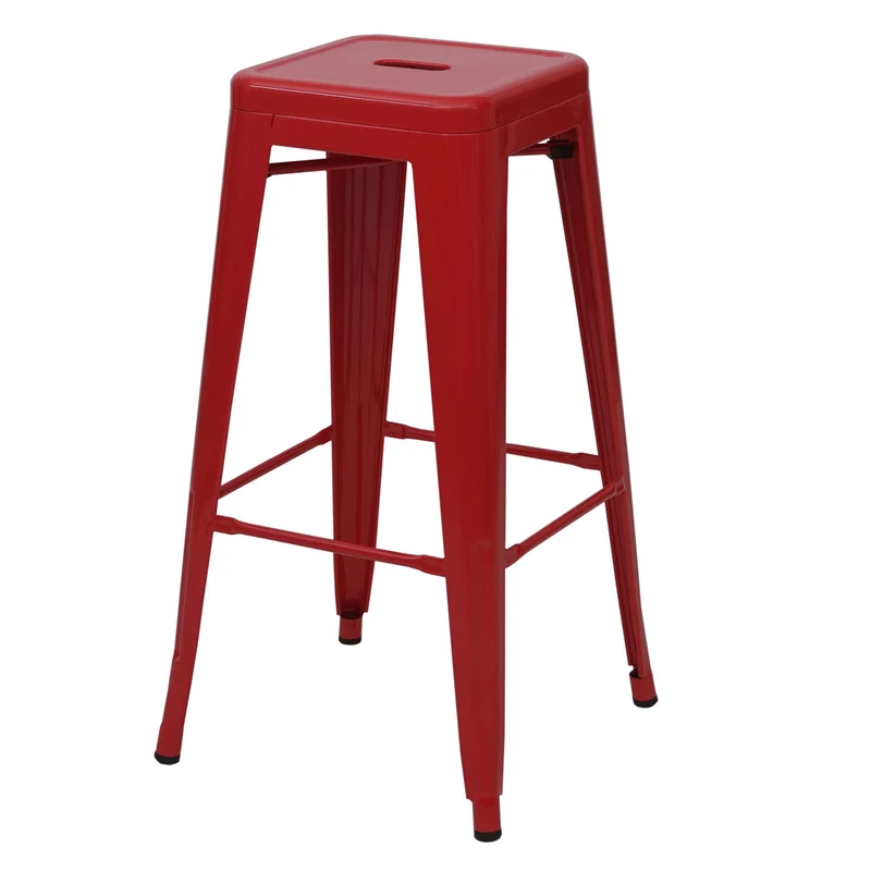 Lot de 2 tabourets de bar chaises de comptoir en métal rouge design industriel empilable 04_0007451