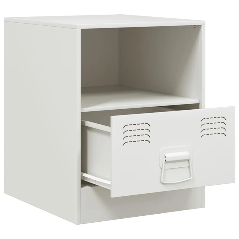 Table de chevet avec tiroir et compartiment ouvert 34,5 x 39 x 44 cm acier blanc DEC033290