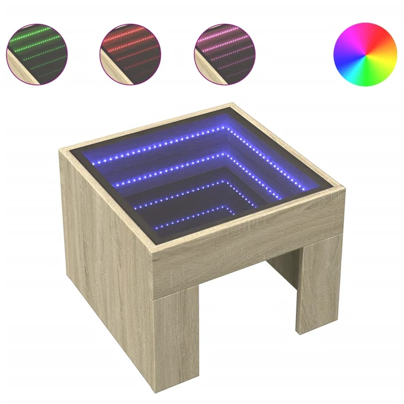 Table de chevet avec miroir à LED 40 x 40 x 30 cm bois d'ingénierie et verre DEC033144