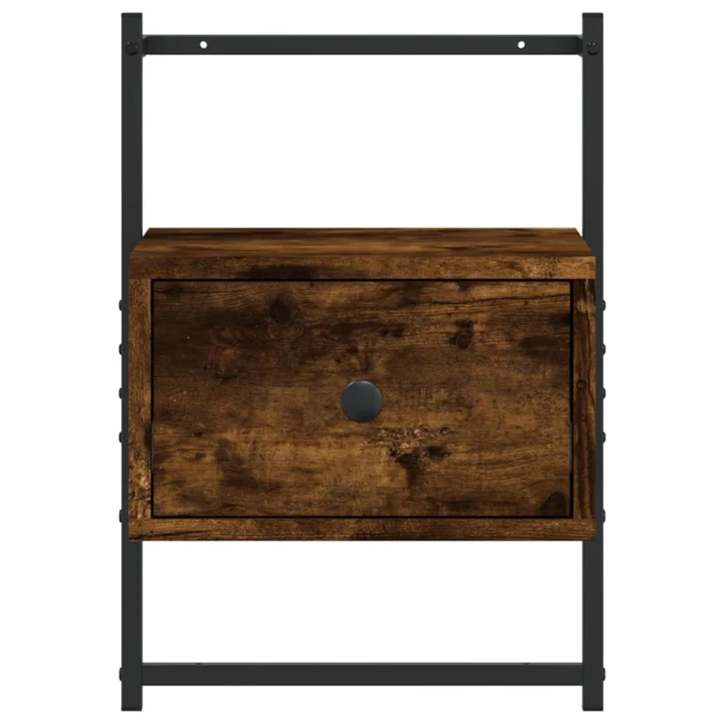 Lot de 2 tables de chevet murale avec tiroir 35 x 30 x 51 cm bois d'ingénierie marron et métal DEC034152